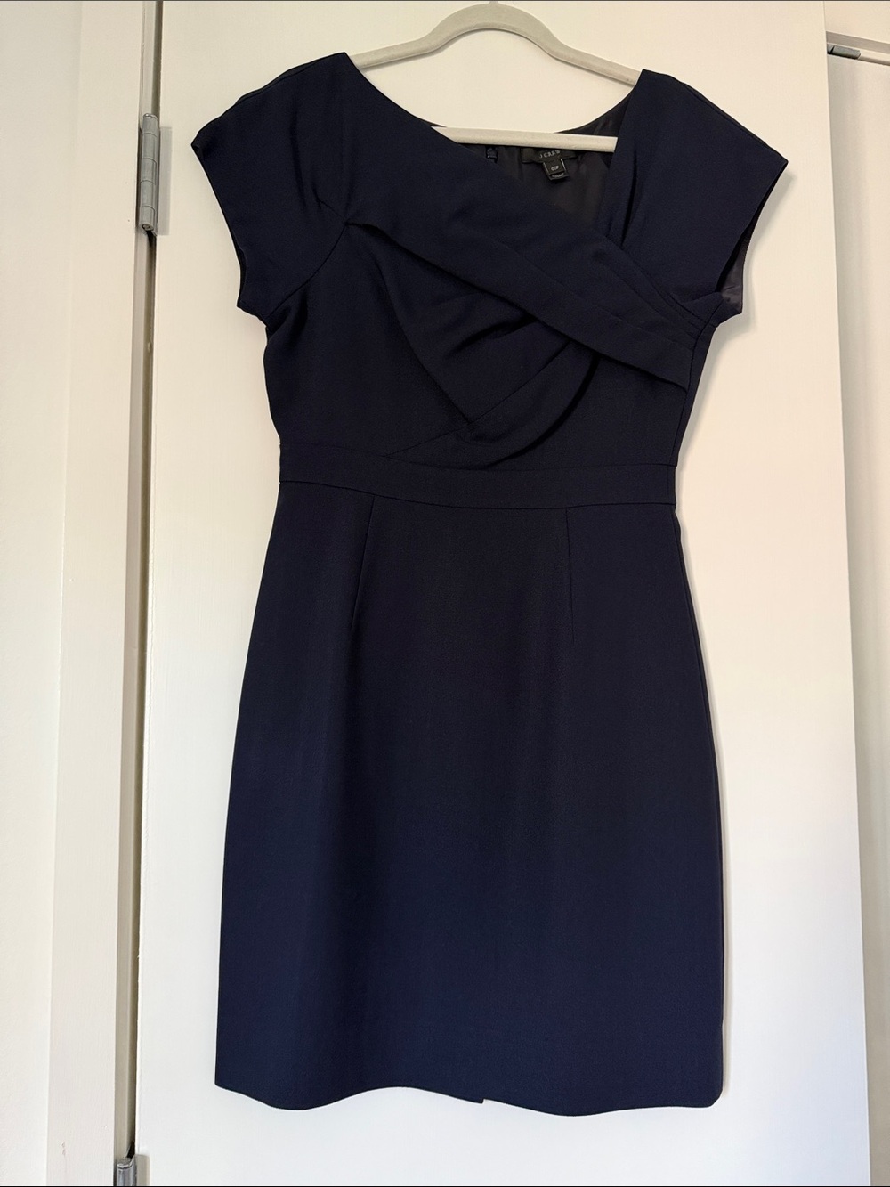 J. Crew Navy Cap-Sleeve Mini Dress with Draped Crossover Bodice